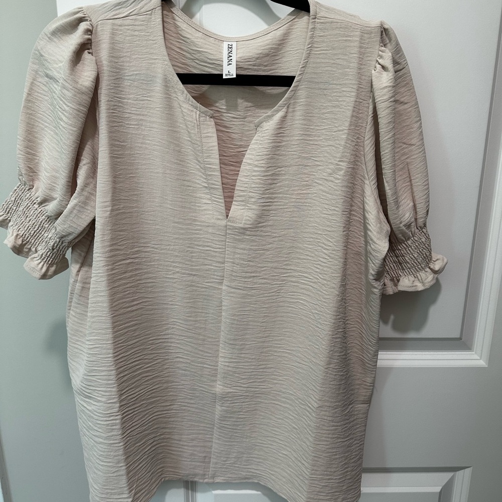 Zenana Outfitters Cream Puff Sleeve Top